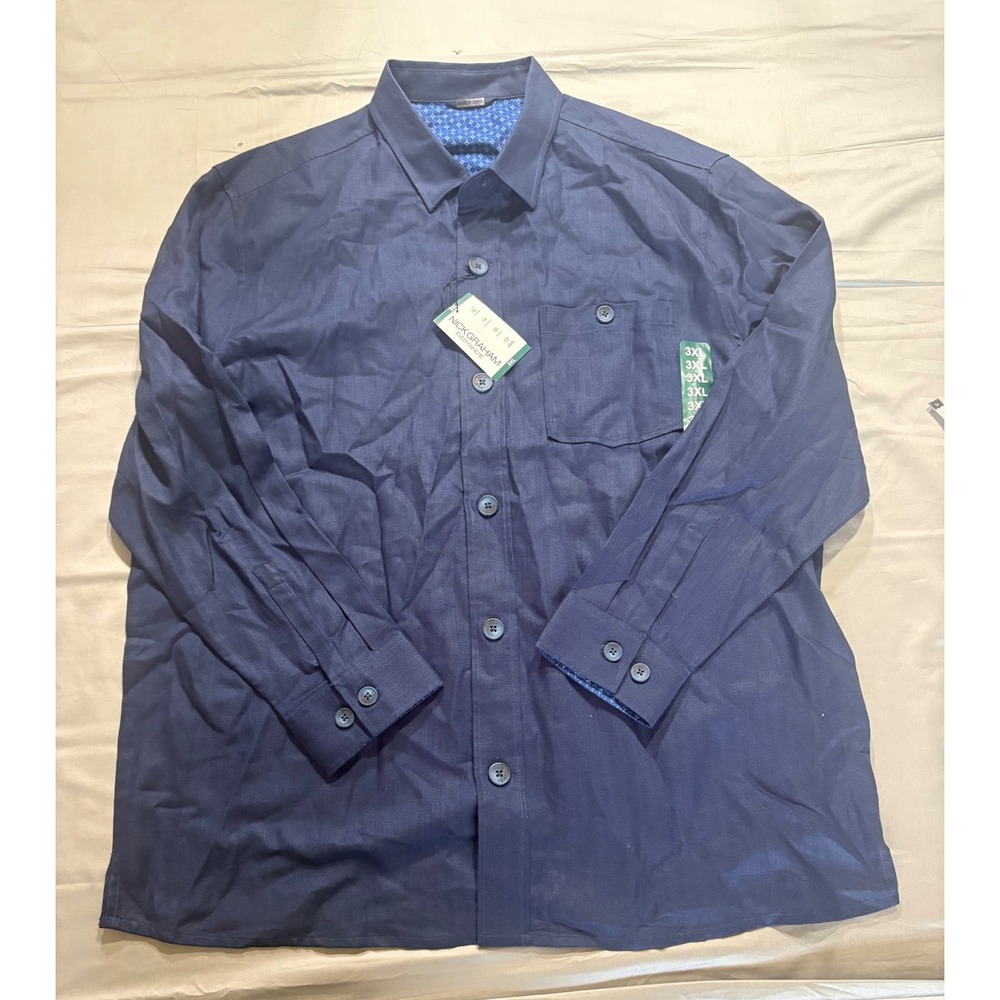Nick Graham Everywhere Mens 3XL Navy Blue Herringbone Long Sleeve Button Down